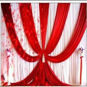 3 m hohe x 6 m breite Hochzeitskulisse mit Girlanden, Veranstaltungs- und Partystoff, wunderschöne Hochzeitskulisse, Vorhänge inklusive mittlerem Rot225h