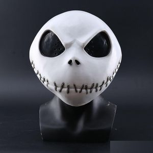 Party Masks The Nightmare Before Christmas Jack Skellington White Latex Mask Movie Cosplay Props Halloween Mischievous Horror Drop D Dhkgb