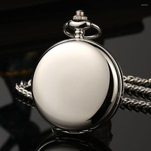 Pocket Watches Luxury Sliver Mechanical Watch For Men Women Smooth Vintage Roman Numeral Dial Man Fob Chain Pendant Clock Collection