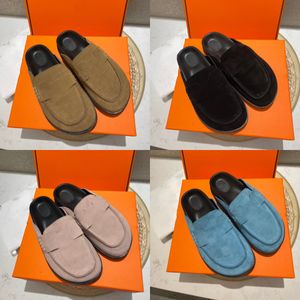 Prades skor läder designer halv mocka lammskinn gå toffel mules sandaler kvinnor loafer italaly design glider tränare espadrilles slip stängd tå flip flops plattform