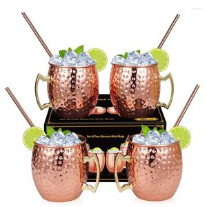 Mugs 4 Pcs 550ml Moscow Mule Copper Metal Mug Cup Stainless Steel Beer Whisky Wine Coffee Bartender Bar Kitchen Accessories