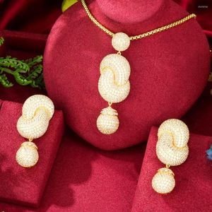 Halsbandörhängen Set Godki Luxury 2st Bowknot African Dubai For Women Wedding Party 5A Cubic Zirconia Bridal