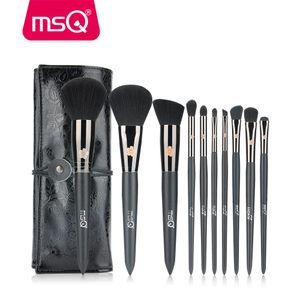 Borstar MSQ Pro 10st Makeup Borstes Set Copper Ferrule Powder Foundation Eyeshadow Eyeliner Lip Make Up Brush Tool With Pu Leather Case