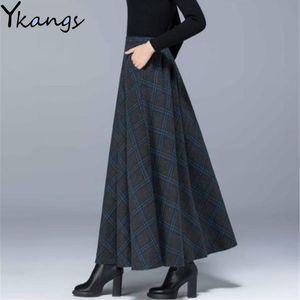 Vestidos plus size de cintura alta lã Saias xadrezas 2020 inverno quente lã feminina maxi saias escritórios mulheres moda casual streetwear