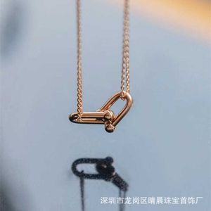 Designer Brand Tiffays Hardwear Necklace Series Shen Xiulian Same Style Horseshoe Buckle Rose Golden Light Gold Lock Bone Chain Female