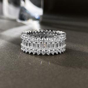 Лаборатория Eternity Moissanite Diamond Ring 100% Реал 925 Серебряные Серебряные Кольца для вечеринок