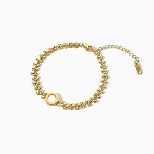 Braccialetti di collegamento Peri'sbox Free Tarnish Acciaio inossidabile Placcato oro Catena a foglia Round Monther Of Pearl Bracciale Donna Dainty Jewelry Gift