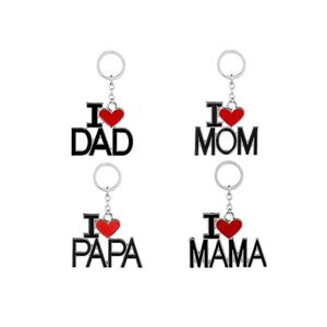 Portachiavi con lettere I Love Papa Mama Dad Mom Catene con anello a cuore rosso per la festa del papà Regalo per la mamma Drop Delivery Jewelry Dhqxh