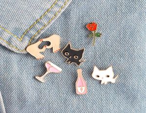LAPEL PIN BROOCHES BADGE Champagne Coupe Saucer Rose Flower Love Heart White Black Cat Shaped Women Jewelry Clothing Accessories9673262