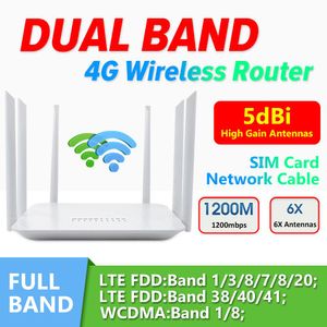 Routers Benton Unlock 4G Lte Router CPE Modem 6 Antennas 1200Mbps Dual Frequency Repeater Wifi Extender With Sim Card Slot 5G Hotspot