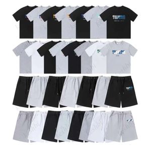 Trapstar Mens T Shirt Pants 2 Piece Sets Designer Rainbow Toalha Bordado Decoding Tshirts Men's Black White Round Neck T-shirt fashion