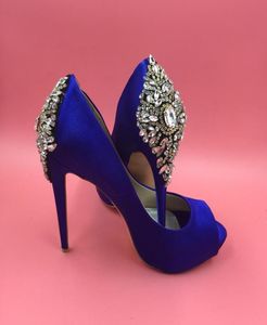 Rhinestone Royal Blue 2016 Real Image Bridal Wedding Shoes Crystal Beads High Thin Thin Heels Peep Toe Fashion Womens Sandaler Custom MA8471113