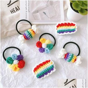 Волосы резиновые ленты 2pcs Rainbow Women Women Elastic Girls вязаные волосы аксессуары для хвостовой жвачки/галстук/держатель капля доставки украшения для волос dhh6u