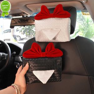 New Braid Leather Car Tissue Holder Retro Red Bow Hanging Napkin Holder for Car Back Seat Headrest Paper Organizer Storage Accessory