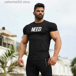 Men's T-Shirts 2021 spring Men's new Cotton Skinny t shirt Fitness Bodybuilding Short sleeve Gym Workout Tee Tops Summer Casual Print Clothing T230601