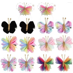 Hårtillbehör 2st/set färgglada fjärilsklipp för barn flickor sammet hårnålar baby barn söta hårgrips barrettes