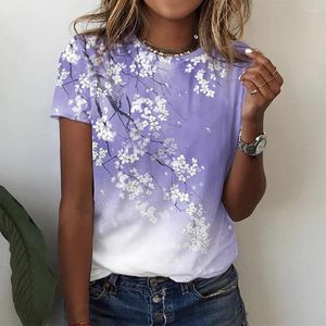 Women's T Shirts 2023 Summer Fashion Print Plum Blossom Pattern Women's Top's Simple Style T-shirt Casual Short Sleeve Oversized