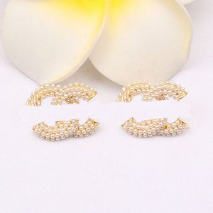 Earring stud High Quality Designer Gold Plated Letters Stud for Famous Women Full Pearl Earring Wedding Jewerlry