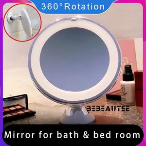 Speglar spegel med LED -ljus bakgrundsbelysning 10x Öka förstoring Kosmetisk rund makeup Vanity Bedroom Table Makeup Badrumsspegling