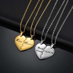 Pendant Necklaces Engraved 2 Pcs/Set Heart Couple Pendant Personalized Nam Date Lucky Number Stainless Steel Necklace For Women Men Jewelry Gifts J230601