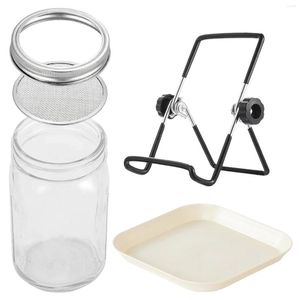 Speicherflaschen 500 ml Sprouter Bean Lebensmittelqualität Mesh Deckel weiße Tablett Einstellbare Ständer langlebiger gesunder Masongläser einfach zu verwenden Filtergeschenke