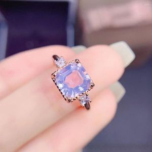 Klusterringar 8x8mm Asscher Silver Quartz Lavender Amethyst 925 Ring Women's Jewelry Gift