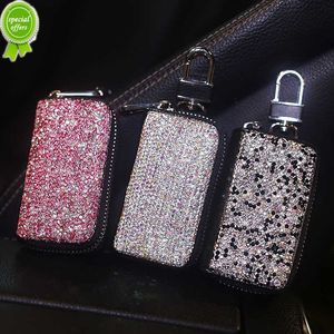 New Crystal Diamond Key Case for Car Key Cover Holder Genuine Leather Key Wallets Bag Fashion Women Rhinestone Housekeeper Universal