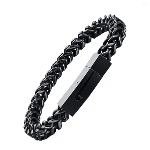 Charm Bracelets Six Side Mill Brazalete de acero inoxidable Cadena de mano se puede abrir 21.5x0.6cm Joyería de personalidad Black Link Man