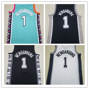 Victor Wembanyama 1 Jersey Siyah Forslar Beyaz Yeşil Şehir Basketbol Erkekleri Dikişli Jersey S-XXL Mix Match Sipariş