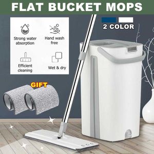 Mops Flat Squeeze Mop Bucket Hand Free Wringing Floor Cleaning Mop With 2Pcs Microfiber Mop Pads WetDry Usage on Hardwood Z0601