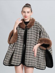 Szaliki luksusowy moda elegancka elegancka kobiety zima kobiety kratą faux futra kołnierz krępigan poncho luźna płaszcz capa para chales mejr szal