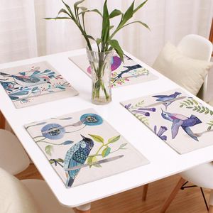 テーブルマットヨーロッパ系アメリカ人の鳥刺繍プレースマットレストランティータオルウエスタンフードファブリックリネンコットンマット