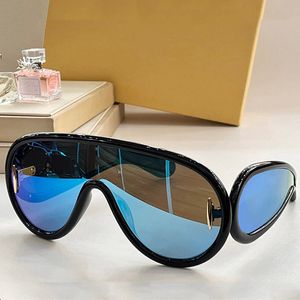 Wave Mask Solglasögon 40108 Blue Lens Black Large Frame Women's Designer Glasögon Acetatfibermask Solglasögon mode UV400 -glasögon