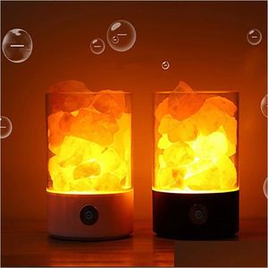 Annan heminredning LED Crystal Salt Light Air Purifier Colorf Lamp Slee Laddar USB Bedroom Bedside Lamps Warm Lava Lights Gift D DHKRW