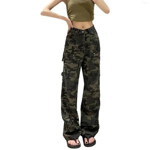 Kvinnors jeans kvinnor retro kamouflage vårens höstblå lastbyxor hög midja horn streetwear mikro dramatisk tunn 2023 pantalon