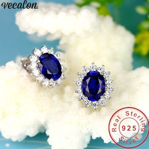 Vecalon Princess Diana Farring Aaaaa CZ Stone Real 925 Srebrne oświadczenie Party Wedding Studs For Kobiet Biżuteria
