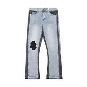 Trendy High Street Erkek Kot pantolon moda tasarımcısı mavi denim alevli pantolon gençlik perçin baskı yaması beyaz jean nakış erkekler Keckst45bt45bt45b