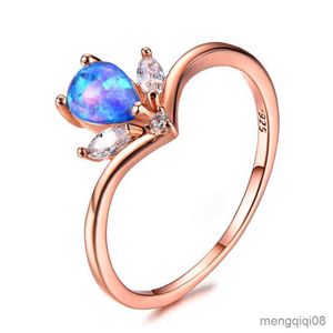 Band Rings Bamos Blue/White/Purple Flower Ring Rose Gold Filled Wedding For Women Luxury Jewelry