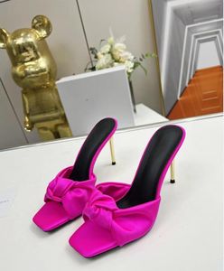 Designer Spring Summer New Original Silk Heels Imported Genuine Leather Slippers with A Heel Height of 9.5cm High Quality Women's Shoes Factory Shoe