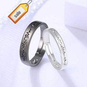 Black and white electrocardiographic couples ring a pair of male and female students simple couple adjustable ring