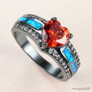 Band Rings Charm Female Red Heart Crystal Ring Black Gold Big Wedding for Women Luxury Bride Blue Engagement
