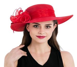 Fascinators di fiori alla moda da donna in poliestere a tesa larga floreale Kentucky Derby Church Dress Tea Party Hat T2366503382