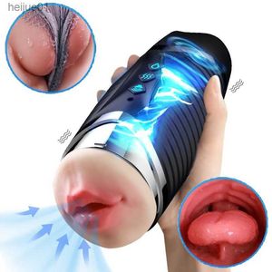 Dual Channel Male Masturbation Cup Smart Heat Vagina vibrerande mun avsugning vibration 2 i 1 Pocket Pussy Men Masturbator L230518