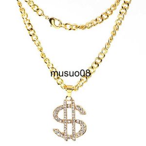 Pendant Necklaces Gold Plated Crystal Dollar Sign Pendant Necklace Hip Hop Chain nice gift Rock heavy metal hip hop decoration J230601