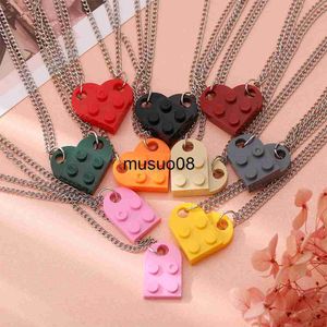 Anhänger Halsketten 2 stücke Punk Herz Ziegel Paare Liebe Halskette Für Liebhaber Frauen Männer Lego Elemente Freundschaft Halsketten Valentines Schmuck j230601