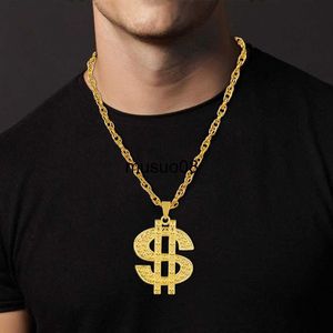 Hänge halsband mode 18k gyllene pläterad hiphop rock halsband rostfritt stål US dollar pengar skylt hänge halsband män kvinnor smycken gåva J230601