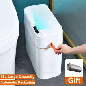 Waste Bins 18L Automatic Sealing Smart Trash Can For Bathroom Toilet Kitchen Waterproof Garbage Bin With Lid Sensor 230531