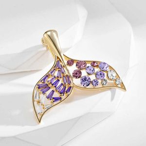 Alfinetes broches moda roxo rabo de peixe liga de ouro de luxo broche de zircão feminino pino de segurança G230529