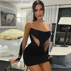 Abiti da festa Wind Women's 2022 Winter New Fashion Sexy Mesh Splice Slim Fit manica lunga Wrap Hip Dress T230601