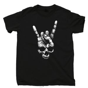 Męskie koszulki Skull Skulla Ręcznie Znaki rogów T-koszulka ciężka metal rock n roll tatuaż koszulki